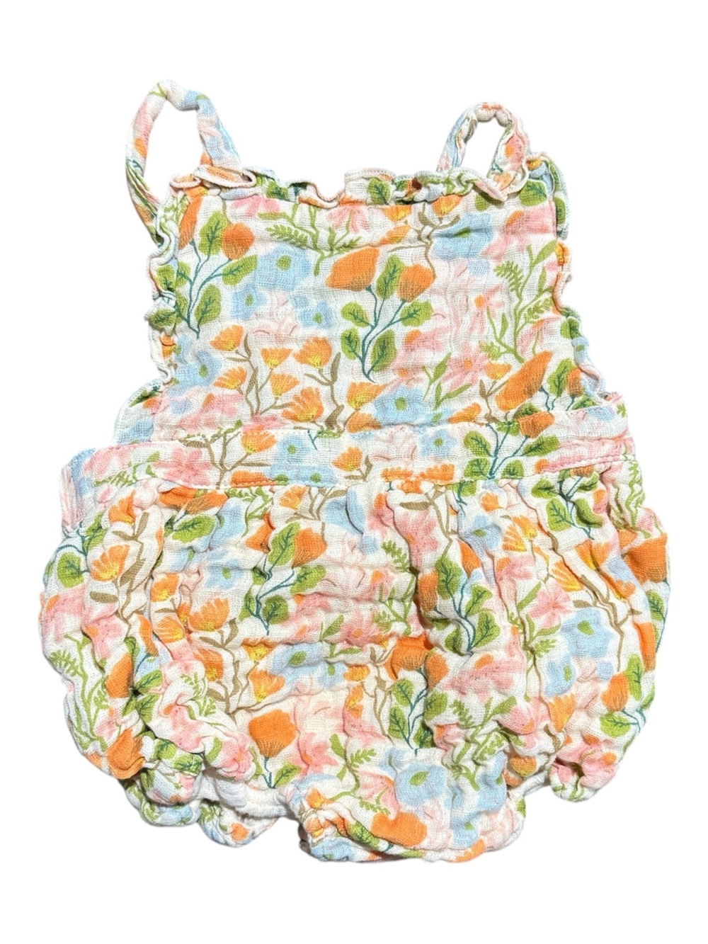 Angel Dear Floral Ruffle Bubble Romper - Orange, Blue, Pink, Green
